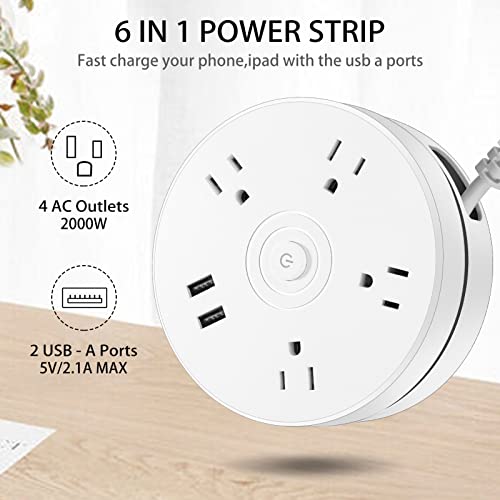 enheng Power Strip,5.9Ft(About 1.8 Meters) Surge Protector with 4-Outlet & 2 USB Charging 5.9Ft Ports Can Stretch Extension Cord, Wall Mountable Overload Protection Outlet for Home & Office, White