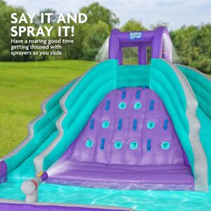 SUNNY & FUN Ultra Climber Inflatable Water Slide Park – Heavy-Duty for Outdoor Fun - Climbing Wall, Two Slides & Splash Pool – Easy to Set Up & Inflate with Included Air Pump & Carrying Case