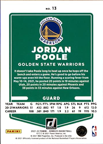 Jordan Poole 2021-22 Donruss #13 NM++ Warriors Basketball