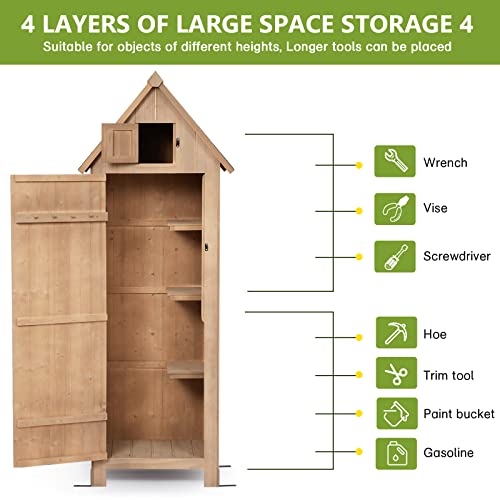 MELLCOM Outdoor Storage Shed, 70" Wood Garden Shed with Lockable Doors, Weather Resistant Tool Shed Organizer for Patio, Garden, Backyard, Lawn