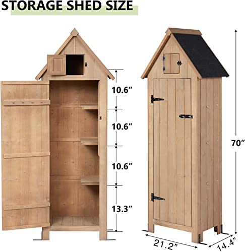 MELLCOM Outdoor Storage Shed, 70" Wood Garden Shed with Lockable Doors, Weather Resistant Tool Shed Organizer for Patio, Garden, Backyard, Lawn