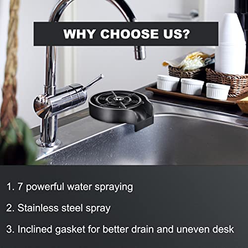 Glass Rinser, Faucet Bottle Washer for Kitchen Sinks,7 Sprayer Holes, 360°Cleaning for Baby Bottle,Bar Glass Rinser, Kitchen Sink Automatic Flushing Device (Matte Black)