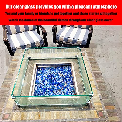 DONSIQIZZ 17.5 18 Inch Square Fire Pit Glass Wind Guard 18"x 18"x 6" Flame/Wind Guard for Fire Pit Burner Pans Outdoor Clear Tempered Glass Flame Shield for 28in & 32in Square Fire Table