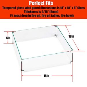 DONSIQIZZ 17.5 18 Inch Square Fire Pit Glass Wind Guard 18"x 18"x 6" Flame/Wind Guard for Fire Pit Burner Pans Outdoor Clear Tempered Glass Flame Shield for 28in & 32in Square Fire Table
