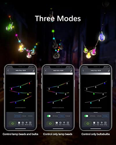 Flacchi 50Ft RGBw Smart String Lights Outdoor with Rope Fairy, Bluetooth APP & Remote Control, Color Changing Dimmable G40 Patio Lights for Balcony, Backyard, Party, Bistro, Holidays