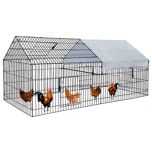 PawGiant Chicken Coop Chicken Run Pen for Yard with Cover 86"×40"×39" Outdoor Metal Portable Chicken Tractor Cage Enclosure Crate Outside for Small Animals Duck Rabbit Hen