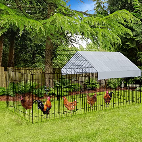 PawGiant Chicken Coop Chicken Run Pen for Yard with Cover 86"×40"×39" Outdoor Metal Portable Chicken Tractor Cage Enclosure Crate Outside for Small Animals Duck Rabbit Hen