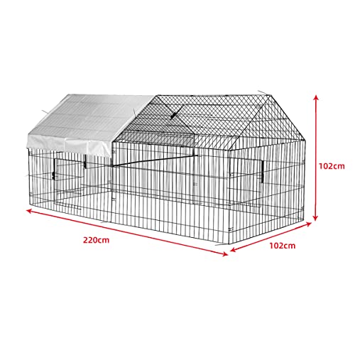 PawGiant Chicken Coop Chicken Run Pen for Yard with Cover 86"×40"×39" Outdoor Metal Portable Chicken Tractor Cage Enclosure Crate Outside for Small Animals Duck Rabbit Hen