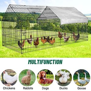 PawGiant Chicken Coop Chicken Run Pen for Yard with Cover 86"×40"×39" Outdoor Metal Portable Chicken Tractor Cage Enclosure Crate Outside for Small Animals Duck Rabbit Hen