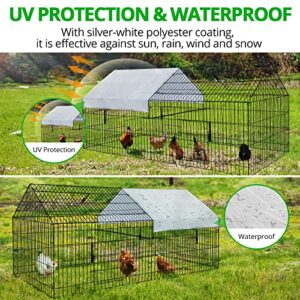 PawGiant Chicken Coop Chicken Run Pen for Yard with Cover 86"×40"×39" Outdoor Metal Portable Chicken Tractor Cage Enclosure Crate Outside for Small Animals Duck Rabbit Hen