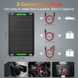 Sun Energise 10W 12V Solar Car Battery Charger, Waterproof 10 Watt 12 Volt Solar Trickle Charger & Maintainer Built-in MPPT Charge Controller for Car Boat Trailer Marine RV Motorcycle