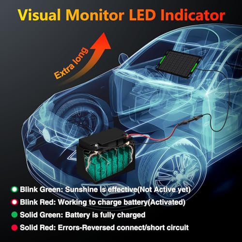 Sun Energise 10W 12V Solar Car Battery Charger, Waterproof 10 Watt 12 Volt Solar Trickle Charger & Maintainer Built-in MPPT Charge Controller for Car Boat Trailer Marine RV Motorcycle