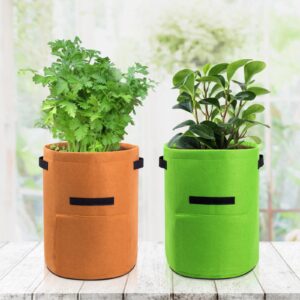 Homyhoo 4 Pack Potato Growing Bag with Flap 10 Gallon Planter Pots with Handles and Harvest Window for Potato Tomato and Vegetables, Black Green Orange and Beige