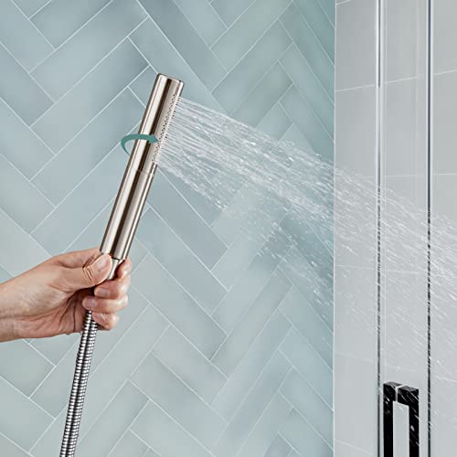 Heyalan Brass 2 in1 Function Handheld Spray Brushed Nickel Hand Shower High Pressure 7.9 Inch Shower Head High Flow Handheld Sprinklert Shower Wand with Shower Hose and Hand Shower Holder