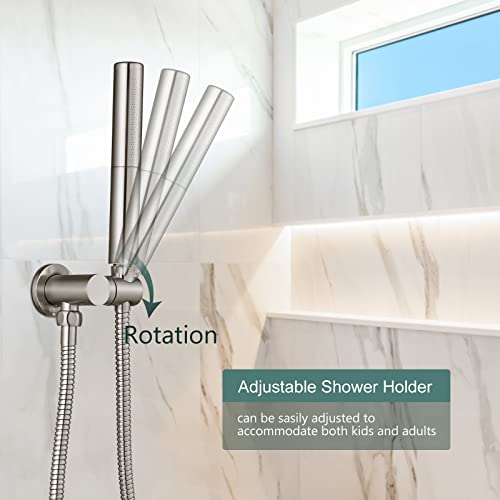 Heyalan Brass 2 in1 Function Handheld Spray Brushed Nickel Hand Shower High Pressure 7.9 Inch Shower Head High Flow Handheld Sprinklert Shower Wand with Shower Hose and Hand Shower Holder