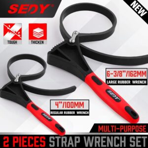 Rubber Strap Adjustable Wrench Set - 2-Piece Oil Filter Pipe Jar Opener 4"-6-3/8" Strong Grip Plumbers Universal Spanner Drain Sewer Cap Sink Pliers Nut Shower Head Valve Removal