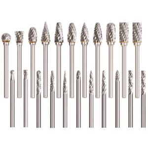 22 pcs carbide burr set, afunta 1/8" 1/4" double cut tungsten steel carbide rotary burr set shank rotary grinder burr bits for engraving, wood working, polishing, drilling