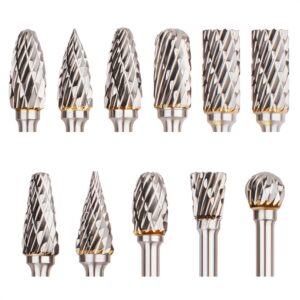 22 PCS Carbide Burr Set, AFUNTA 1/8" 1/4" Double Cut Tungsten Steel Carbide Rotary Burr Set Shank Rotary Grinder Burr Bits for Engraving, Wood Working, Polishing, Drilling