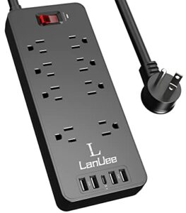 power strip, lanuee surge protector with 5 usb ports (1 usb c port) and 8 outlets, 6 ft flat plug extension cord (1875w/15a) for home, office, dorm essentials, 4000 joules, etl listed, black