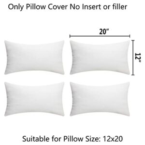 Demetex Outdoor 12x20 Pillow Covers Set of 4 Decorative Waterproof Throw Pillowcases Rectangle Cushion Covers for Chair Sofa Garden Patio, 12 x 20 Inch, White, No Insert