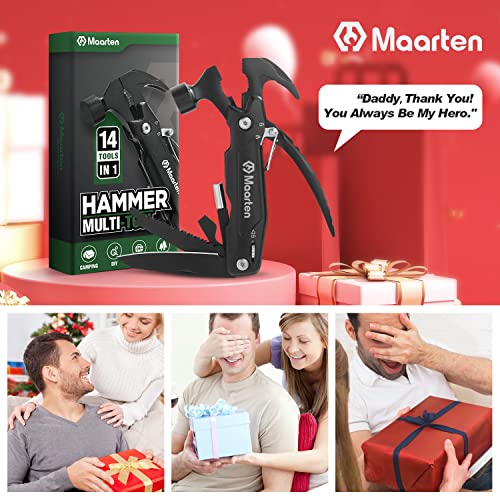 Gifts for Dad from Daughter Son Hammer Multitool Camping Accessories, 14 in 1 Hammer Outdoor Survival Tools for Men, Cool Gadgets Unique Gifts, Stocking Stuffer