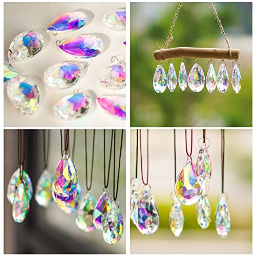 12 Pieces 50mm Crystal Prisms Chandelier Colorful Bauhinia Ornament Pendants Rainbow Maker Hanging Prisms for Wedding Party Tree Garlands Decoration DIY Jewelry