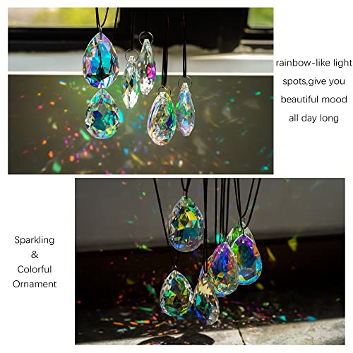 12 Pieces 50mm Crystal Prisms Chandelier Colorful Bauhinia Ornament Pendants Rainbow Maker Hanging Prisms for Wedding Party Tree Garlands Decoration DIY Jewelry