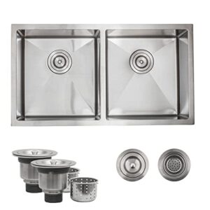 strictly sinks 32 inch double bowl kitchen sink - undermount kitchen sink tight radius 50/50 double bowl with sound dampening rubber pads, 2 strainer drains only