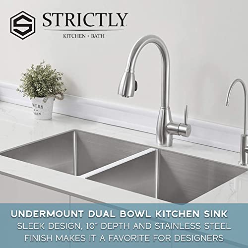 Strictly Sinks 32 Inch Double Bowl Kitchen Sink - Undermount Kitchen Sink Tight Radius 50/50 Double Bowl with Sound Dampening Rubber Pads, 2 Strainer Drains Only