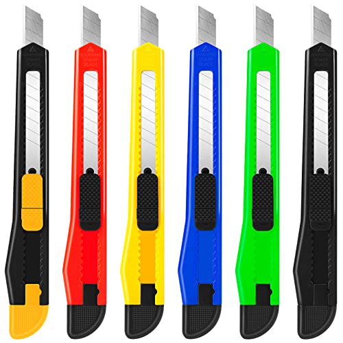 DIYSELF 6 Pack Utility Knife, 9mm Wide Box Cutters, Box Cutter Retractable with Snap Off Utility Blades, Sharp Box Opener, Box Knife with Automatic Lock, Boxcutter for Cardboard, Paper, Plastic