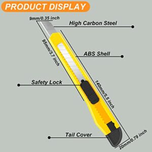 DIYSELF 6 Pack Utility Knife, 9mm Wide Box Cutters, Box Cutter Retractable with Snap Off Utility Blades, Sharp Box Opener, Box Knife with Automatic Lock, Boxcutter for Cardboard, Paper, Plastic