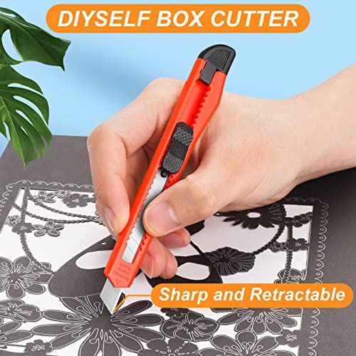 DIYSELF 6 Pack Utility Knife, 9mm Wide Box Cutters, Box Cutter Retractable with Snap Off Utility Blades, Sharp Box Opener, Box Knife with Automatic Lock, Boxcutter for Cardboard, Paper, Plastic