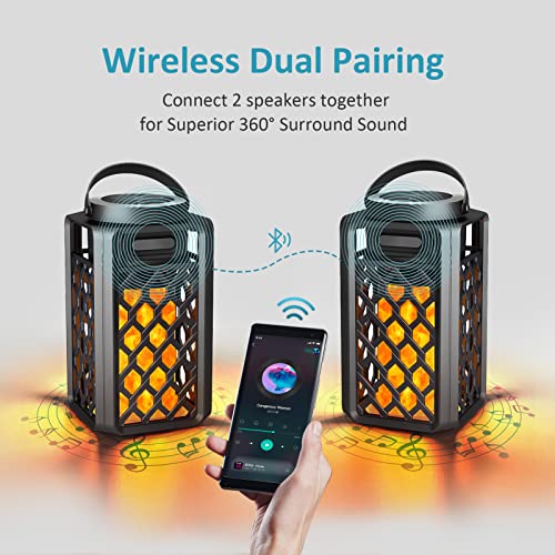 SZGMJIA Portable Bluetooth Speaker, Led Flame Torch Atmosphere Wireless Outdoor Speaker Bluetooth 5.0 HD Audio IP67 Waterproof with LED Flicker Warm Night Lights 2000mAh Battery for Travel Home Party