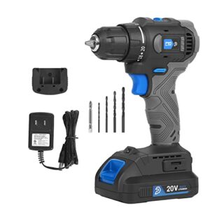 cordless drill set, 20v electric power brushless drill with 3/8” keyless chuck, battery and charger, 20+1 torque setting, 400in-lbs, 0-1500rpm 2 variable speed, 5pcs drill bits