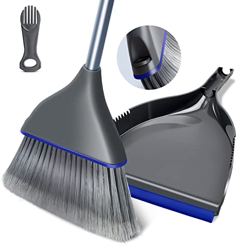 Broom and Dustpan Set,Angle Broom and Hand-held Dustpan Combo with 47" Long Handle,Indoor Broom with Mini Cleaning Comb for Home Kitchen,Office,Garage,Hotel Floor Sweeping