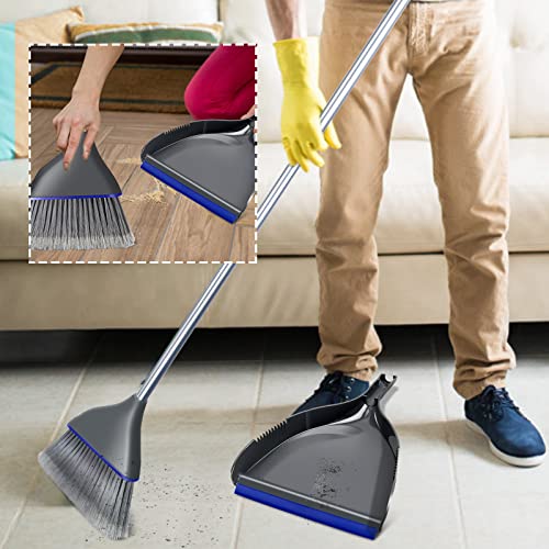 Broom and Dustpan Set,Angle Broom and Hand-held Dustpan Combo with 47" Long Handle,Indoor Broom with Mini Cleaning Comb for Home Kitchen,Office,Garage,Hotel Floor Sweeping