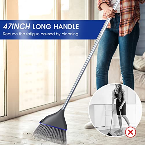 Broom and Dustpan Set,Angle Broom and Hand-held Dustpan Combo with 47" Long Handle,Indoor Broom with Mini Cleaning Comb for Home Kitchen,Office,Garage,Hotel Floor Sweeping