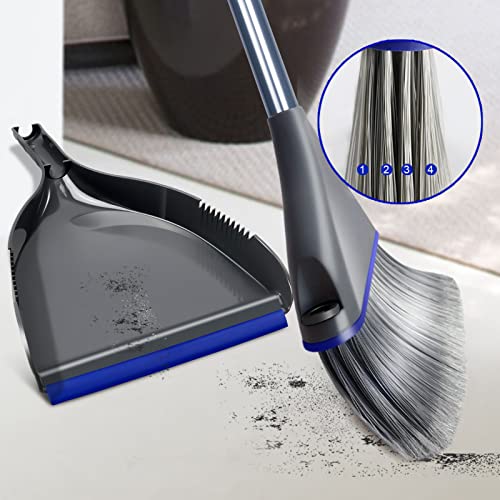 Broom and Dustpan Set,Angle Broom and Hand-held Dustpan Combo with 47" Long Handle,Indoor Broom with Mini Cleaning Comb for Home Kitchen,Office,Garage,Hotel Floor Sweeping