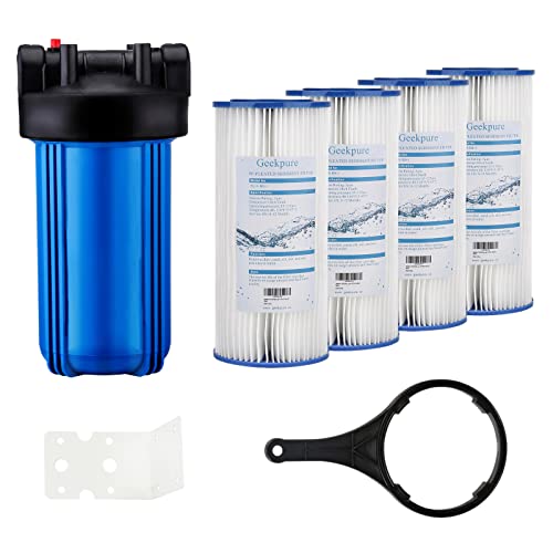 Geekpure 10-Inch Whole House Water Filter System with 4 Pleated Filters-4.5"x10"-1-Inch Port