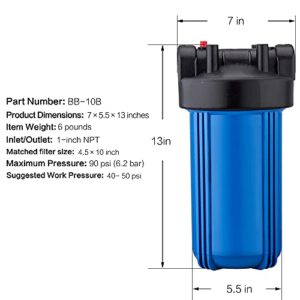 Geekpure 10-Inch Whole House Water Filter System with 4 Pleated Filters-4.5"x10"-1-Inch Port