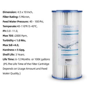 Geekpure 10-Inch Whole House Water Filter System with 4 Pleated Filters-4.5"x10"-1-Inch Port