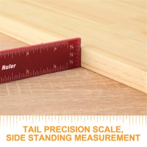 Violetfox Woodworking Ruler, 3Pcs Precision Pocket Metal Slide Rule Inch and Metric T-Type Scribing and Square Ruler for Marking and Measuring (6/8/12 Inch)