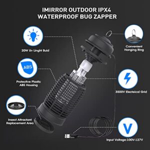 Bug Zapper, imirror Outdoor Bug Zapper, Waterproof Electronic Mosquito Zapper Fly Zapper for Outdoor and Indoor (20W-A)