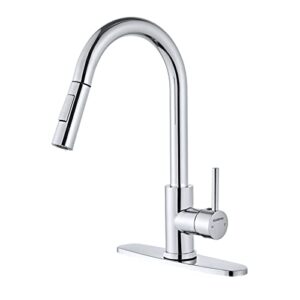 ksucbohar kitchen faucets with pull down sprayer，single handle high arc kitchen sink pull out faucet with deck plate，commercial modern stainless steel rv kitchen faucet，glossy