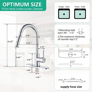 KSUCBOHAR Kitchen Faucets with Pull Down Sprayer，Single Handle High Arc Kitchen Sink Pull Out Faucet with Deck Plate，Commercial Modern Stainless Steel rv Kitchen Faucet，Glossy