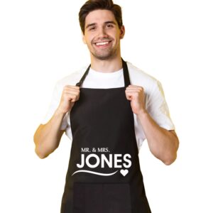 Mr Mrs Aprons, Personalized Aprons For Women and Men, Mr Mrs Gifts, Wedding Gifts, Fathers Day Gifts, Kitchen Apron, Gift For Dad, Cooking Gifts For Chef, Black BBQ Grilling Aprons