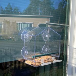 Transparent Window Bird Feeder with Strong Suction Cups for Wild Birds with Hexagonal Watching Window for Taking Pictures Viewing Birds Indoors.