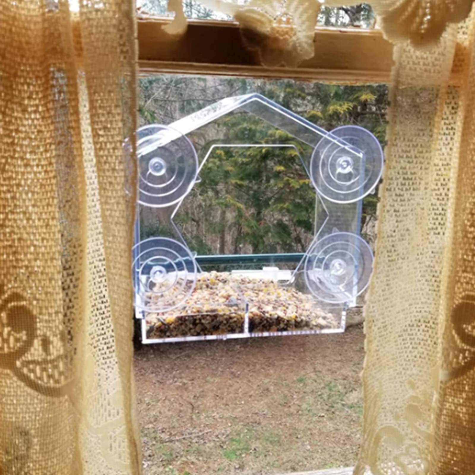 Transparent Window Bird Feeder with Strong Suction Cups for Wild Birds with Hexagonal Watching Window for Taking Pictures Viewing Birds Indoors.