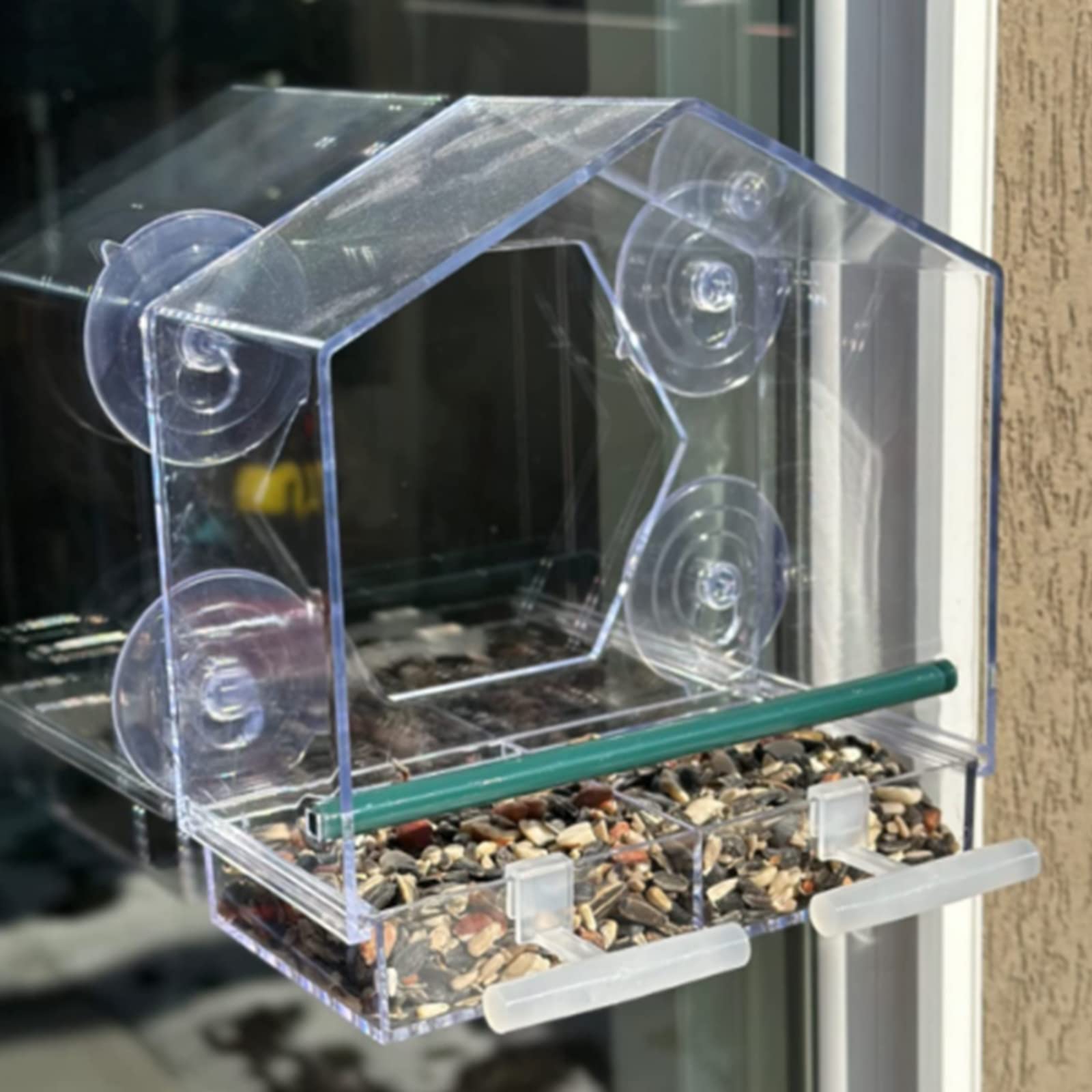 Transparent Window Bird Feeder with Strong Suction Cups for Wild Birds with Hexagonal Watching Window for Taking Pictures Viewing Birds Indoors.