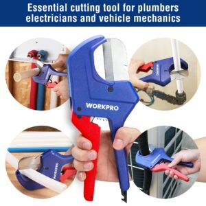 WORKPRO Ratchet PVC Pipe Cutter Tool, Up to 2-1/2", Pex Cutting Tool for Cutting PEX, PVC, PPR, and Plastic Hoses with Sharp 5Cr15MoV Stainless Steel Blades, Suitable for Home Repairs and Plumbers